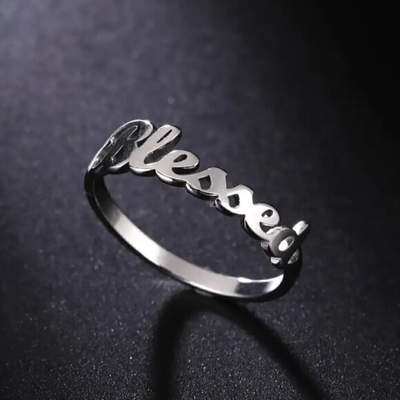 BLESSED Script Handwritten Ring Daily Reminder Silver Tone #1248 - Picture 6 of 10